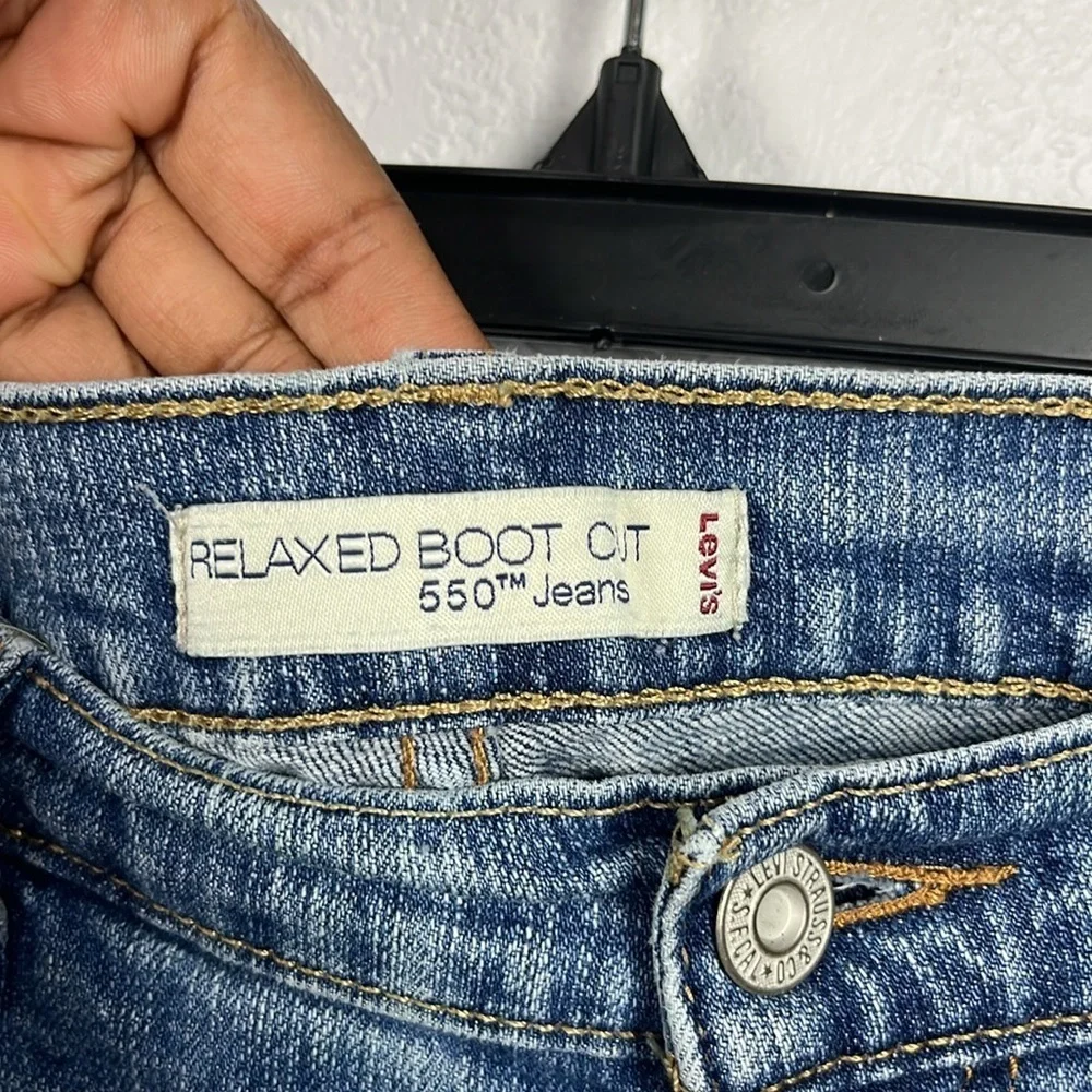 Levis Relaxed Boot Blue Jeans Womens Hand Painted Green White Floral Sz 10 Short